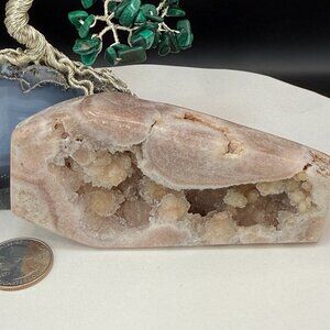 Natural Pink Amethyst & Hints of Green Jasper Coffin 4.21" Crystal Carving D